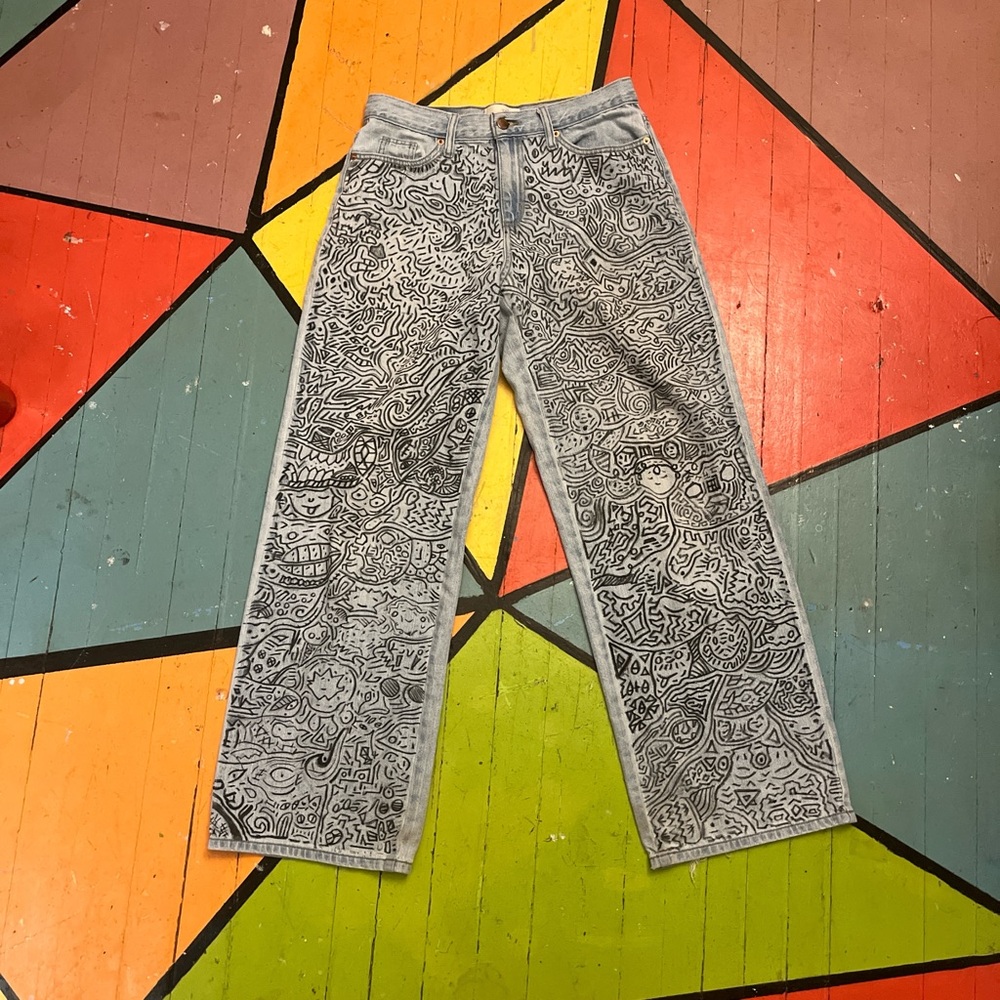 custom unisex jeans universal thread design pattern altered
